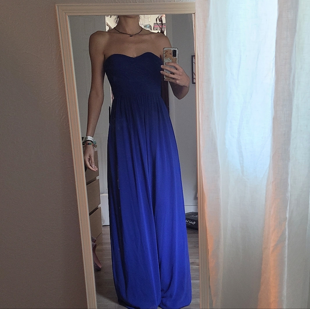 Elegant Blue Strapless Maxi Dress